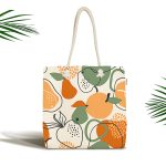 Renkli Zemin Üzerinde Onedraw Çizimli Meyve Desenli Dijital Baskılı Kumaş Plaj Çantası Realhomes