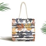 Beyaz Zemin Üzerinde Renkli Yaprak Desenli Dijital Baskılı Kumaş Plaj Çantası Realhomes