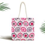 Krem Zeminde Renkli Motifler Dijital Baskılı Kumaş Plaj Çantası Realhomes