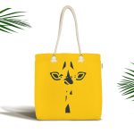 Renkli Zemin Üzerinde Onedraw Çizimli Zürafa Silüeti Dijital Baskılı Kumaş Plaj Çantası Realhomes