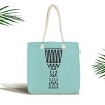 Renkli Zemin Üzerinde Onedraw Çizimli Kupa Desenli Dijital Baskılı Kumaş Plaj Çantası Realhomes