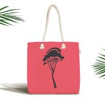 - Canta-8804 - Realhomes Renkli Zemin Üzerinde Onedraw Çizimli Ağaç Desenli Dijital Baskılı Kumaş Plaj Çantası Realhomes