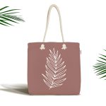 - Canta-8809 - Realhomes Renkli Zemin Üzerinde Yaprak Desenli Dijital Baskılı Kumaş Plaj Çantası Realhomes