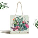 Renkli Zemin Üzerinde Oklu Kaktüs Desenli Dijital Baskılı Kumaş Plaj Çantası Realhomes