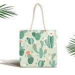 - Canta-8856 - Realhomes Renkli Zemin Üzerinde Kaktüs Desenli Dijital Baskılı Kumaş Plaj Çantası Realhomes