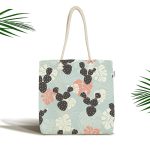 Renkli Zemin Üzerinde Yaprak Desenli Dijital Baskılı Kumaş Plaj Çantası Realhomes