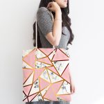 Renkli Geometrik Desenli Mermer Motifli Dijital Baskılı Kumaş Plaj Çantası Realhomes