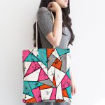 - Canta-8899-1 - Realhomes Renkli Geometrik Desenli Mermer Motifli Dijital Baskılı Kumaş Plaj Çantası Realhomes