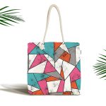 - Canta-8899 - Realhomes Renkli Geometrik Desenli Mermer Motifli Dijital Baskılı Kumaş Plaj Çantası Realhomes