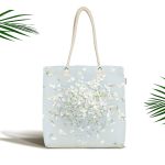 - Canta-8924 - Realhomes Rengarenk Zeminli Beyaz Ortanca Çiçek Desenli Dijital Baskılı Kumaş Plaj Çantası Realhomes