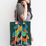 İllüstrasyon Ağaç Ve Ev Figürlü Özel Tasarım Dijital Baskılı Kumaş Plaj Çantası Realhomes