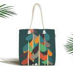 İllüstrasyon Ağaç Ve Ev Figürlü Özel Tasarım Dijital Baskılı Kumaş Plaj Çantası Realhomes