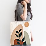 Soyut Yaprak Figürlü Özel Tasarım Dijital Baskılı Kumaş Plaj Çantası Realhomes
