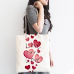 - Canta-9028-1 - Realhomes Sevgililer Günü Temalı Özel Tasarım Dijital Baskılı Kumaş Plaj Çantası Realhomes