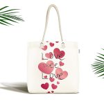 - Canta-9028 - Realhomes Sevgililer Günü Temalı Özel Tasarım Dijital Baskılı Kumaş Plaj Çantası Realhomes