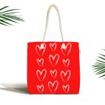 - Canta-9049 - Realhomes Sevgililer Günü Temalı Özel Tasarım Dijital Baskılı Kumaş Plaj Çantası Realhomes