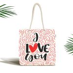 - Canta-9075 - Realhomes Sevgililer Günü Temalı Özel Tasarım Dijital Baskılı Kumaş Plaj Çantası Realhomes