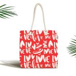 - Canta-9077 - Realhomes Sevgililer Günü Temalı Özel Tasarım Dijital Baskılı Kumaş Plaj Çantası Realhomes