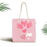 - Canta-9117 - Realhomes Sevgililer Günü Temalı Özel Tasarım Dijital Baskılı Kumaş Plaj Çantası Realhomes