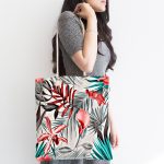Yaprak Desenli Dijital Baskılı Kumaş Plaj Çantası Realhomes
