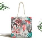 Yaprak Desenli Dijital Baskılı Kumaş Plaj Çantası Realhomes