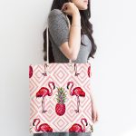 - Canta-920-1 - Realhomes Flamingo Desenli Dijital Baskılı Kumaş Plaj Çantası Realhomes