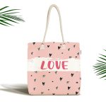 - Canta-9225 - Realhomes Sevgililer Günü Temalı Özel Tasarım Dijital Baskılı Kumaş Plaj Çantası Realhomes