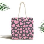 Sevgililer Günü Temalı Özel Tasarım Dijital Baskılı Kumaş Plaj Çantası Realhomes