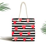 Sevgililer Günü Temalı Özel Tasarım Dijital Baskılı Kumaş Plaj Çantası Realhomes