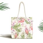 Beyaz Zeminde Çiçek Ve Flamingo Motifli Dijital Baskılı Kumaş Plaj Çantası Realhomes