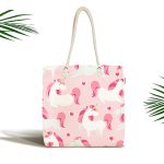 - Canta-941 - Realhomes Pembe Zeminde Sevimli Unicorn Motifli Özel Tasarım Dijital Baskılı Kumaş Plaj Çantası Realhomes