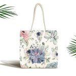 Beyaz Zeminde Çiçek Motifli Dijital Baskılı Kumaş Plaj Çantası Realhomes