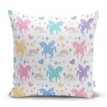 - Basic CMYK - Realhomes Realhomes Renkli Unicorn At Tasarımlı Dijital Baskılı Modern Yastık Kırlent Kılıfı Realhomes