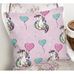 Realhomes Balonlu Unicorn Motifli Özel Tasarım Dijital Baskılı Modern Yastık Kırlent Kılıfı Realhomes