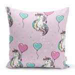 Realhomes Balonlu Unicorn Motifli Özel Tasarım Dijital Baskılı Modern Yastık Kırlent Kılıfı Realhomes
