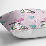 Realhomes Balonlu Unicorn Motifli Özel Tasarım Dijital Baskılı Modern Yastık Kırlent Kılıfı Realhomes