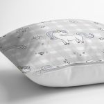 - Печать - Realhomes Realhomes Açık Vizon Ekose Zeminli Unicorn Desenli Özel Tasarım Dijital Baskılı Modern Yastık Kırlent Kılıfı Realhomes