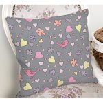 Realhomes Gri Zeminde Rengarenk Çiçek ve Kalp Tasarımlı Dijital Baskılı Modern Yastık Kırlent Kılıfı Realhomes