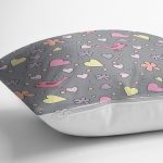 Realhomes Gri Zeminde Rengarenk Çiçek ve Kalp Tasarımlı Dijital Baskılı Modern Yastık Kırlent Kılıfı Realhomes