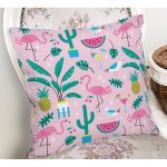 - Rh-K1011-1 - Realhomes Realhomes Pembe Zeminli Flamingo Tasarımlı Dijital Baskılı Modern Yastık Kırlent Kılıfı Realhomes