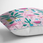 - Rh-K1011-2 - Realhomes Realhomes Pembe Zeminli Flamingo Tasarımlı Dijital Baskılı Modern Yastık Kırlent Kılıfı Realhomes