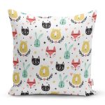 Realhomes Sevimli Minik Hayvanlar Çizimli Özel Tasarım Dijital Baskılı Modern Yastık Kırlent Kılıfı Realhomes