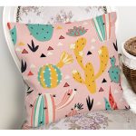 - Pink Desert pattern - Realhomes  Realhomes Pembe Zeminli Kaktüs Tasarımlı Dijital Baskılı Modern Yastık Kırlent Kılıfı Realhomes
