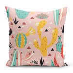 - Pink Desert pattern - Realhomes  Realhomes Pembe Zeminli Kaktüs Tasarımlı Dijital Baskılı Modern Yastık Kırlent Kılıfı Realhomes