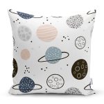 - Печать - Realhomes Realhomes Gezegen Çizimli Özel Tasarım Dijital Baskılı Modern Yastık Kırlent Kılıfı Realhomes