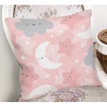 Realhomes Renkli Bulutlar Arasında Ay Yıldız Tasarımlı Dijital Baskılı Modern Yastık Kırlent Kılıfı Realhomes