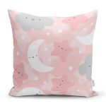 Realhomes Renkli Bulutlar Arasında Ay Yıldız Tasarımlı Dijital Baskılı Modern Yastık Kırlent Kılıfı Realhomes