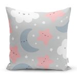Realhomes Renkli Bulutlar Arasında Ay Yıldız Tasarımlı Dijital Baskılı Modern Yastık Kırlent Kılıfı Realhomes