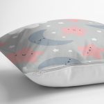 Realhomes Renkli Bulutlar Arasında Ay Yıldız Tasarımlı Dijital Baskılı Modern Yastık Kırlent Kılıfı Realhomes