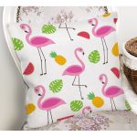 Realhomes Meyveler Arasında Flamingo Tasarımlı Dijital Baskılı Modern Yastık Kırlent Kılıfı Realhomes